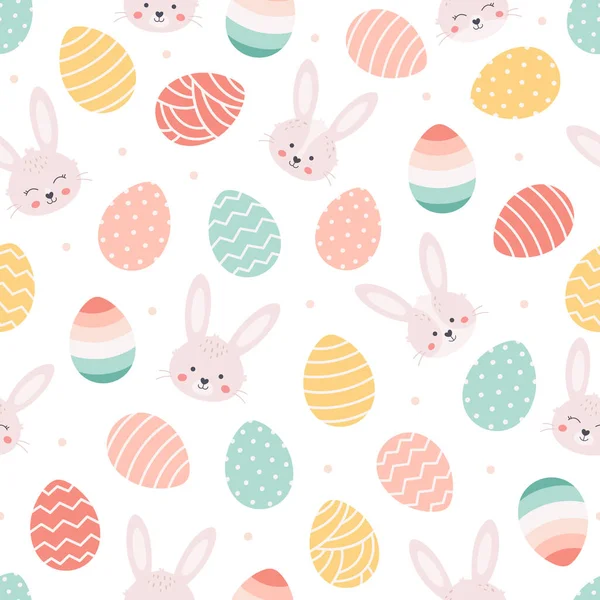 Osterhase Mit Ostereier Nahtlos Muster Weißes Kaninchen Bemalte Eier Frohe — Stockvektor