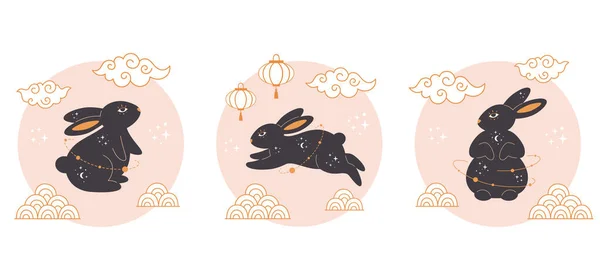 Mutlu Çin Yeni Yılı 2023 Şirin Tavşanlarla Tavşan Yılı Sonbahar — Stok Vektör
