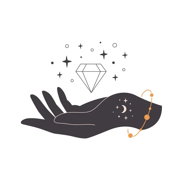 Χέρι Ουράνια Μυστικιστικά Σύμβολα Μυστικός Εσωτερικός Θεραπευτικός Κρύσταλλος Γραμμική Τέχνη — Διανυσματικό Αρχείο