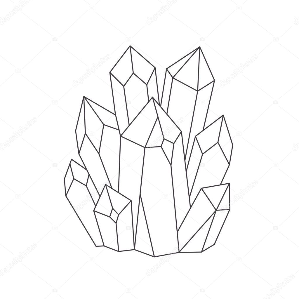 Mystical, esoteric or healing crystals. Linear art. Editable strokes. Vector illustration