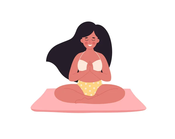 Woman Meditating Lotus Pose Yoga Mat Healthy Lifestyle Yoga Relax — Archivo Imágenes Vectoriales