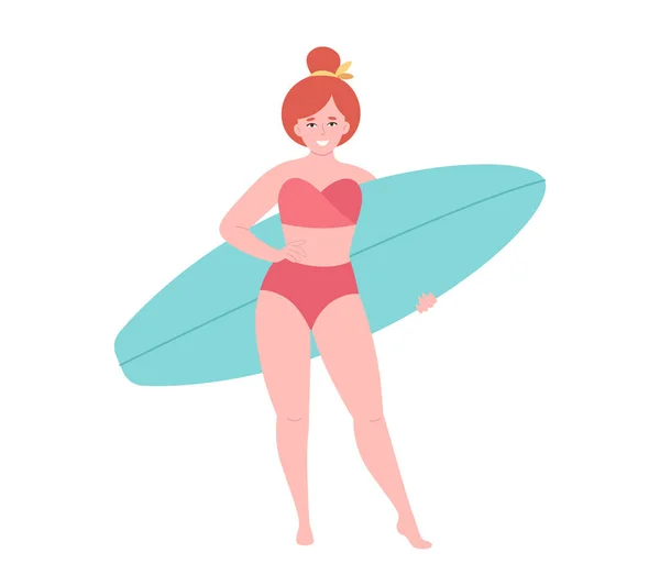 Femme Avec Planche Surf Activité Estivale Été Surf Bonjour Été — Image vectorielle