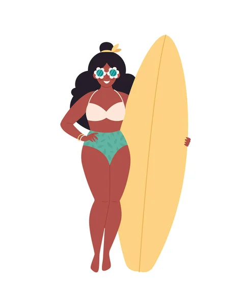 Schwarze Frau Mit Surfbrett Sommeraktivität Sommerzeit Und Surfen Hallo Sommer — Stockvektor