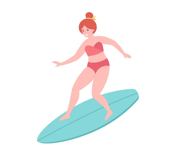 Mujer Surfeando Tabla Surf Actividad Verano Verano Surf Hola Verano — Vector de stock