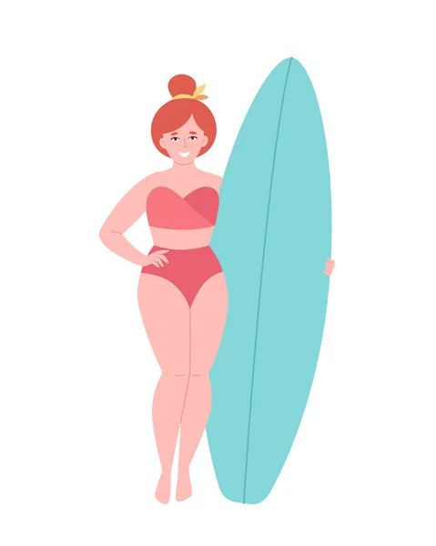 Frau Mit Surfbrett Sommeraktivität Sommerzeit Und Surfen Hallo Sommer Sommerurlaub — Stockvektor