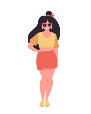 Retro gözlüklü kadın. Merhaba yaz, yaz tarzı, tatil. Vektör illüstrasyonu