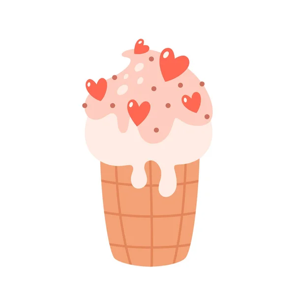 Helado Vainilla Cono Gofre Con Gotas Chocolate Verano Hola Verano — Vector de stock