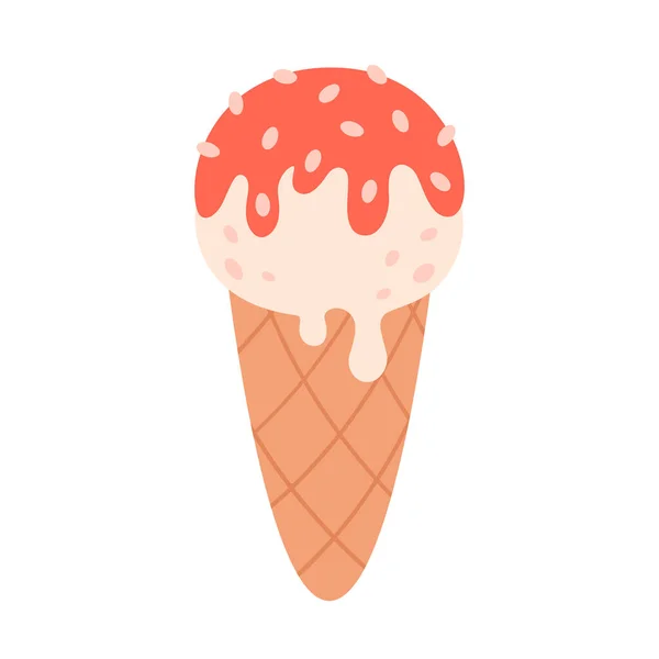 Vanilla Ice Cream Waffle Cone Summertime Hello Summer Vector Illustration — Stock Vector