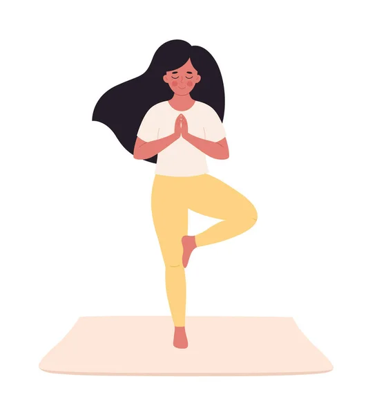 Mujer Haciendo Yoga Vida Sana Autocuidado Yoga Meditación Bienestar Mental — Archivo Imágenes Vectoriales