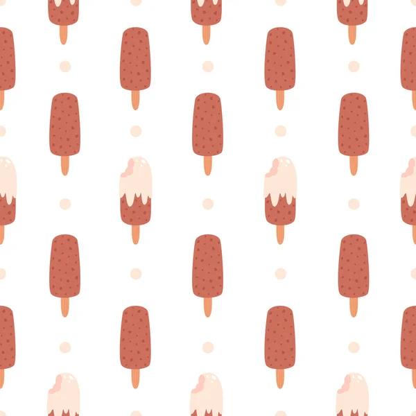 Chocolate Popsicle Ice Cream Stick Seamless Patern Doodle Flat Hand — ストックベクタ