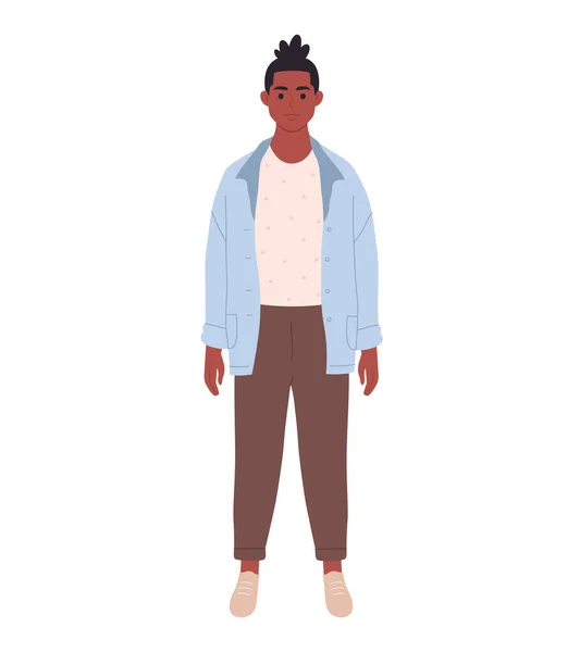 Homem Negro Jovem Moderno Roupa Casual Aparência Moda Elegante Ilustração —  Vetores de Stock