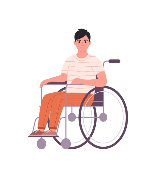 Disabled Young Man Sitting Wheelchair Male Character Physical Disability Vector —  Vetores de Stock