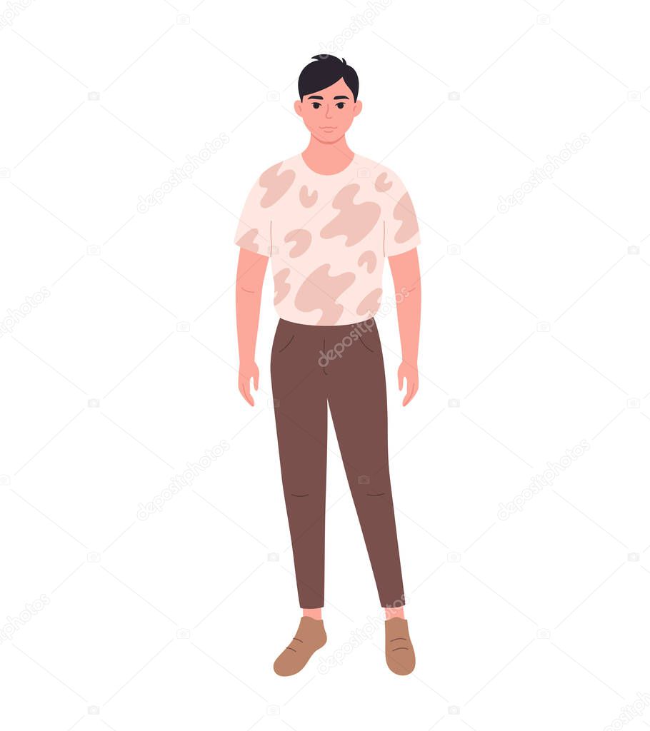 Modern young asian man in casual outfit. Stylish fashionable look. Vector illustration