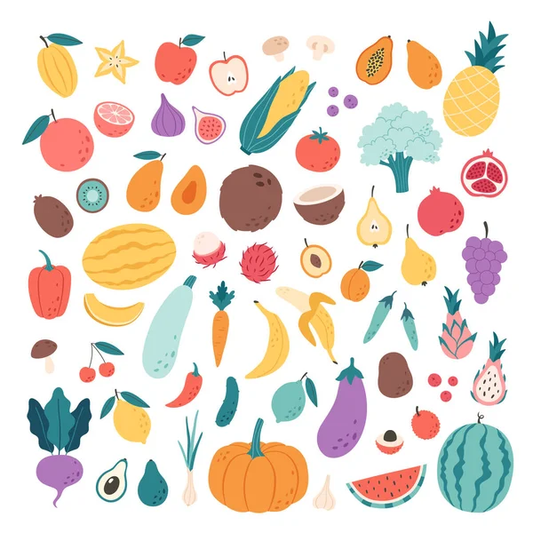 Vegetables Fruits Berries Mushrooms Natural Organic Nutrition Healthy Food Dietetics — Vector de stock