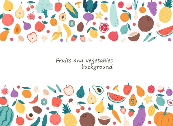 Warzywa Owoce Jagody Grzyby Tła Naturalne Organiczne Odżywianie Zdrowa Żywność — Wektor stockowy