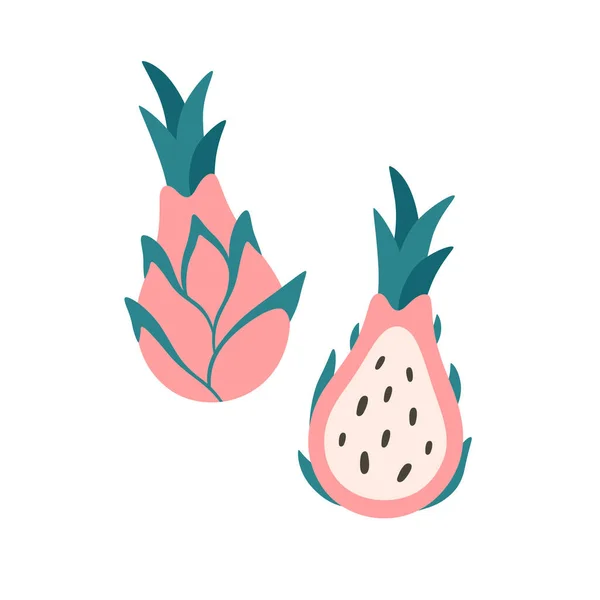 Fresh Pitaya Dragon Fruit Exotic Tropical Fruit Healthy Food Vector — Archivo Imágenes Vectoriales