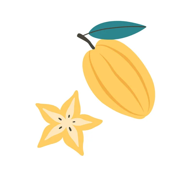 Fresh Carambola Star Fruit Exotic Tropical Fruit Healthy Food Vector — Stockový vektor