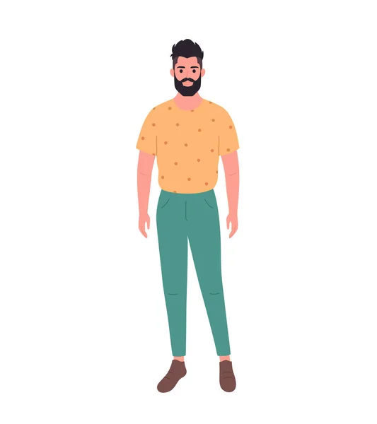 Jovem Moderno Com Barba Roupa Casual Aparência Moda Elegante Ilustração —  Vetores de Stock