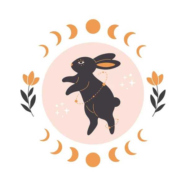 Astroloji Botanik Esrarengiz Öğeleri Olan Sevimli Bir Tavşan Tavşan Yılı — Stok Vektör