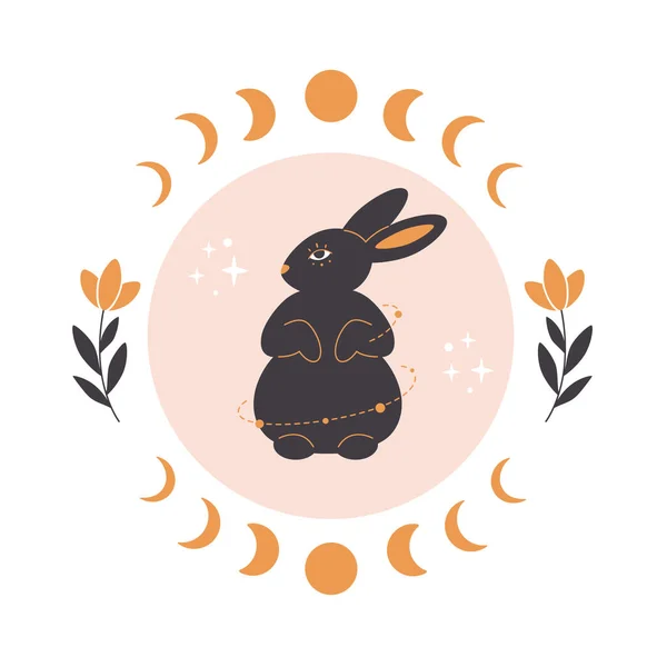 Astroloji Botanik Esrarengiz Öğeleri Olan Sevimli Bir Tavşan Tavşan Yılı — Stok Vektör