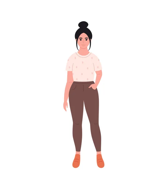 Moderne Jeune Femme Asiatique Tenue Décontractée Look Élégant Mode Illustration — Image vectorielle