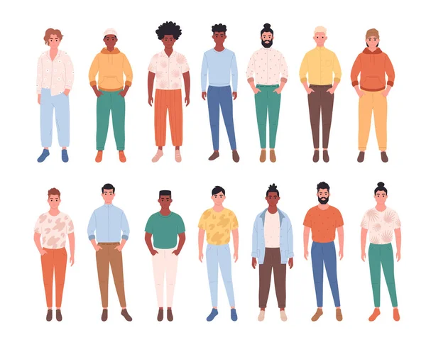 Men Different Races Body Types Hairstyles Social Diversity People Modern — Image vectorielle