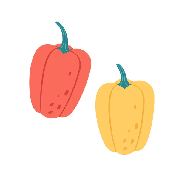 Red Yellow Bell Peppers Vegetables Summer Autumn Harvest Farming Healthy — Vetor de Stock