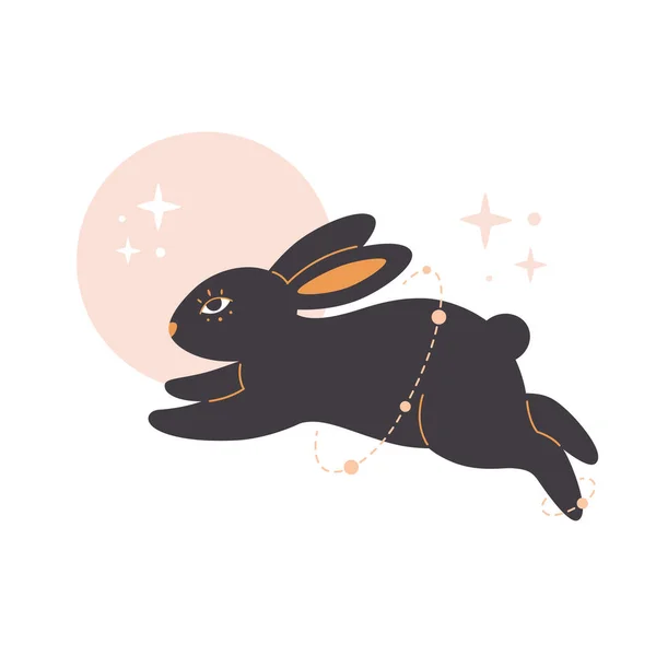 Cute Rabbit Astrology Elements Year Rabbit Vector Illustration — ストックベクタ