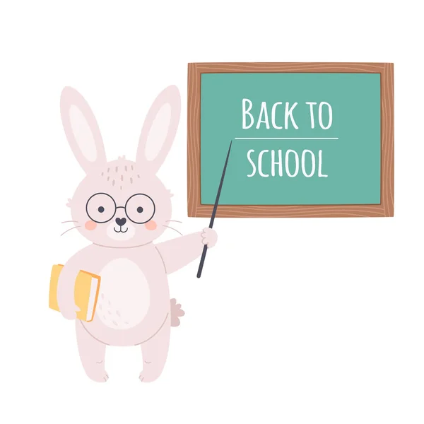 Cute Rabbit Teacher Standing School Board Back School Animals School — 스톡 벡터