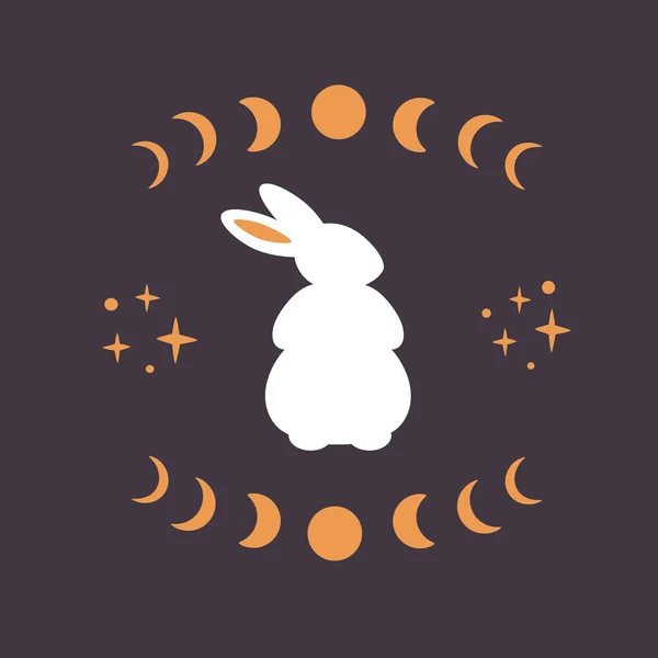 Cute White Rabbit Astrological Esoteric Elements Moon Phases Stars Magic — Archivo Imágenes Vectoriales