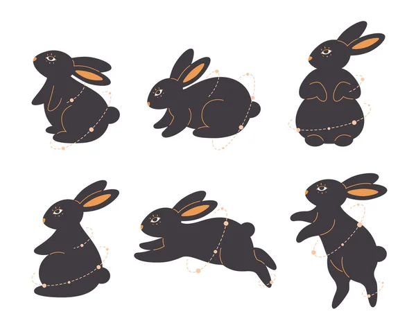 Cute Rabbit Character Different Poses Magic Animal Year Rabbit Mid — 图库矢量图片