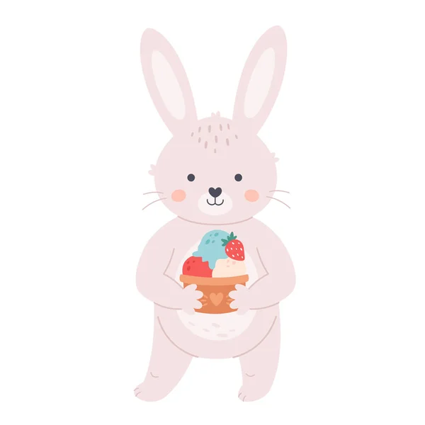 Cute White Bunny Ice Cream Hello Summer Summer Vacation Summertime — Vector de stock