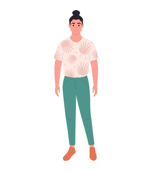 Modern Young Man Casual Outfit Stylish Fashionable Look Hand Drawn — Image vectorielle