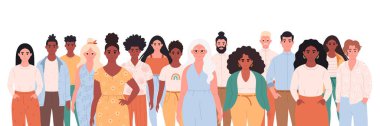 People of different age, races, appearance. Multicultural society. Social diversity of people in modern society. Vector illustration