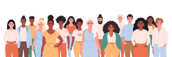People of different age, races, appearance. Multicultural society. Social diversity of people in modern society. Vector illustration
