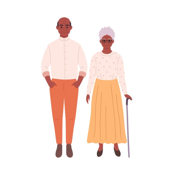Ηλικιωμένοι Αφροαμερικανοί Ζευγάρι Κομψή Εμφάνιση Της Μόδας Χαμογελώντας Παππούς Και — Διανυσματικό Αρχείο