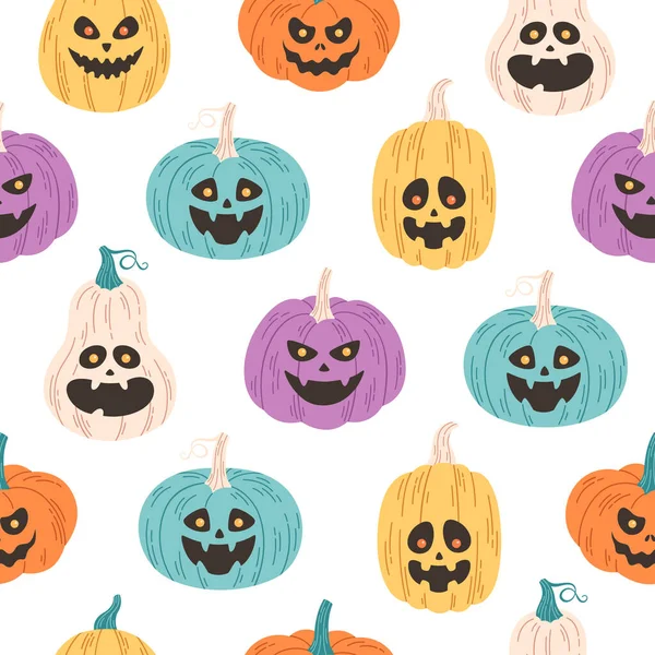 Halloween Pumpkin Seamless Pattern Jack Lantern Happy Halloween Trick Treat — Stock Vector