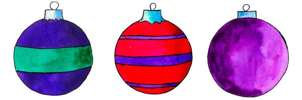 수채화 크리스마스 공 세트. 수채 색 삽화 — 스톡 사진