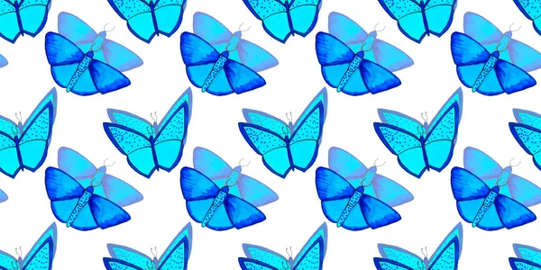 Mano dibujar azul mariposa patrón sin costura — Foto de Stock