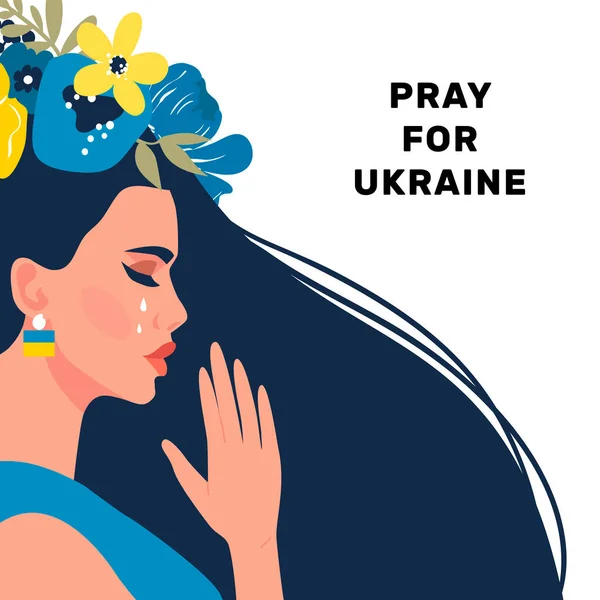 Rezad Por Ucrania Chica Llorona Concepto Quedarse Con Ucrania Hay — Archivo Imágenes Vectoriales