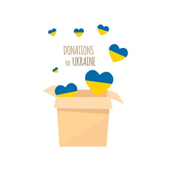 Begreppet överföring av donationer i Ukraina. Hjälp till flyktingar, humanitärt bistånd. Tecknad stil. Vektorillustration. Isolerad. — Stock vektor