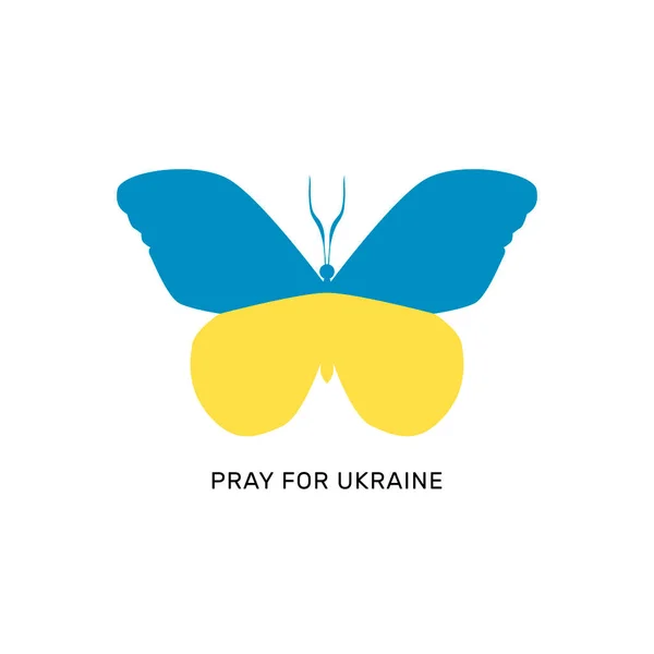 Butterfly in the colors of the Ukrainian flag. Poster, placard, symbol. Pray for Ukraine. The concept of assistance to Ukraine. Vector illustration. Isolated. — Archivo Imágenes Vectoriales