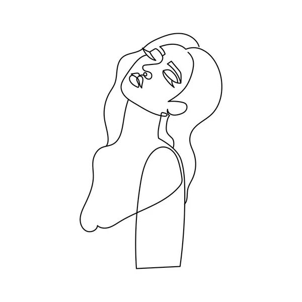 Dessin Visage Femme Dans Style Ligne Minimaliste Illustration Mode Pour — Image vectorielle