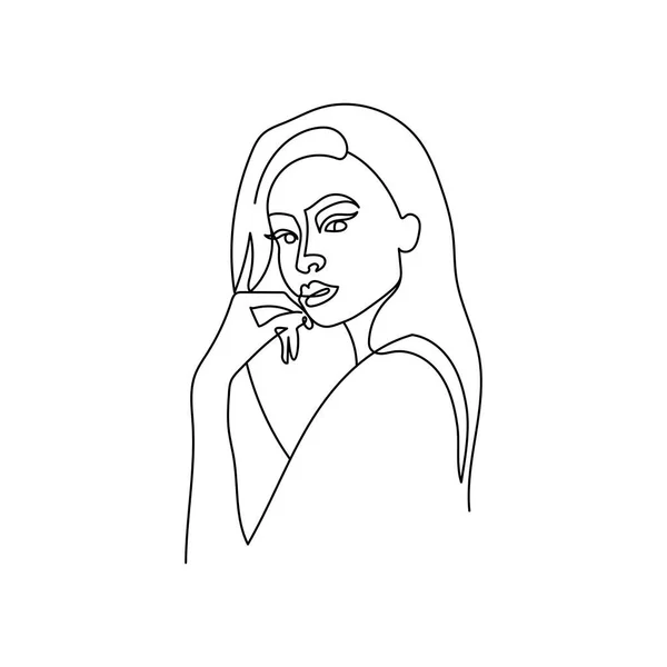 Drawing Womans Face Minimalist Line Style Fashion Illustration Cosmetics Continuous — Stok Vektör