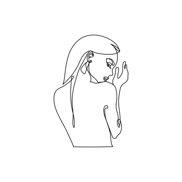 Drawing Womans Face Minimalist Line Style Fashion Illustration Cosmetics Continuous — Stockvektor