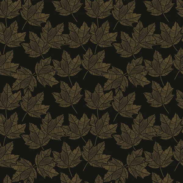 Abstract Seamless Floral Pattern Maple Leaves Black Gold Vector — Stock Vector