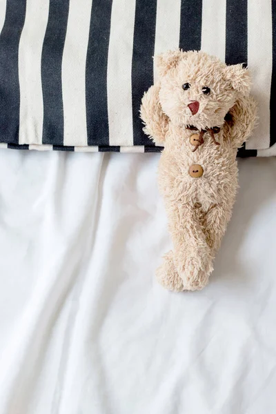 Teddybär Liegt Bett — Stockfoto