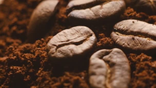 Los Granos Café Tostados Encuentran Café Molido Primer Plano Café — Vídeos de Stock