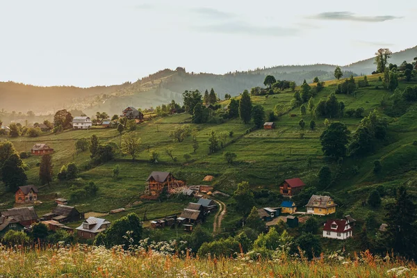 Gün batımında dağ manzarası. Güzel dağ manzarası. Yazın dağlara seyahat et..