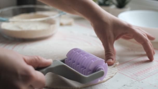 Woman Prepares Sweet Dessert Cottage Cheese Dough Kitchen Home Dessert — Stock videók